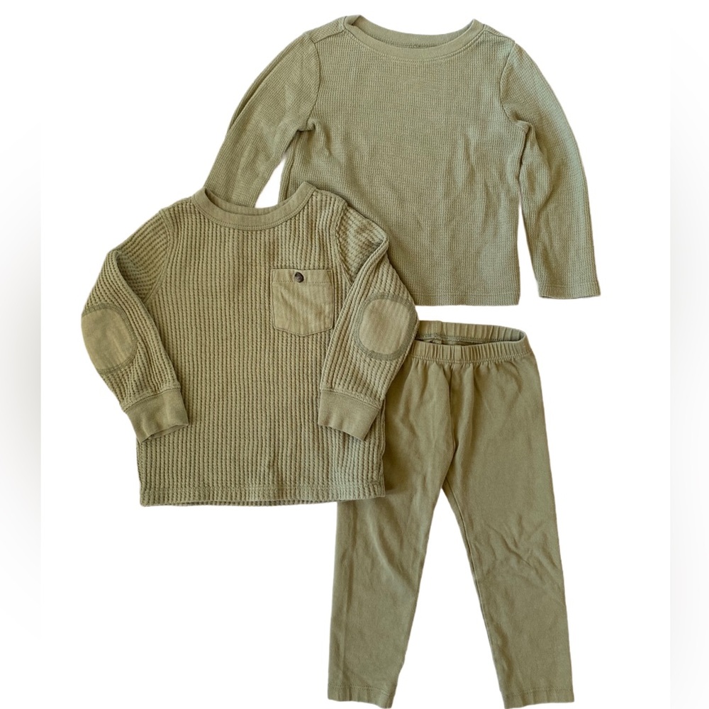 Old Navy Sage Green Bundle Waffle Knit Top, Ribbed Top & Leggings 2T✨
